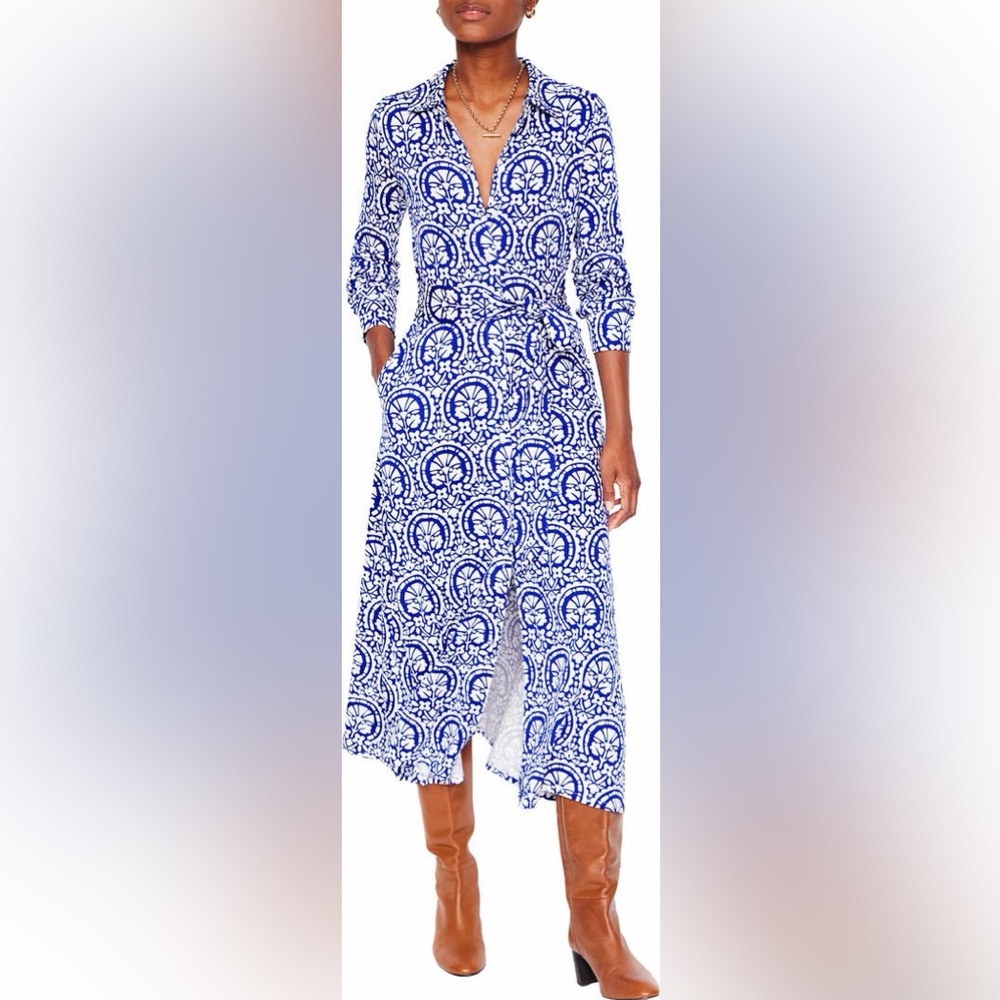 Boden Marcia Stamp Print Long Sleeve Jersey Shirtdress Size 6